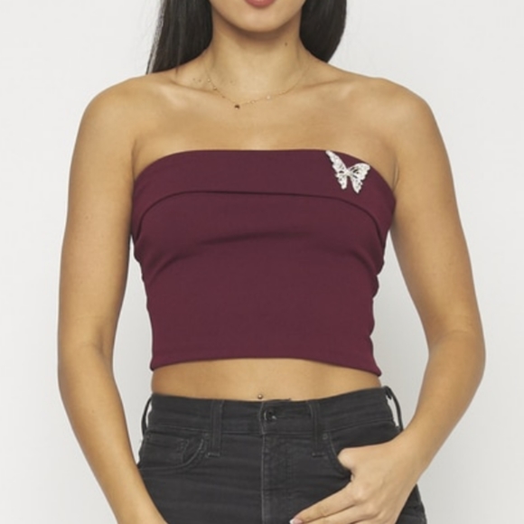 Oboe Wine Cropped Butterfly Top - Picture 1 of 10
